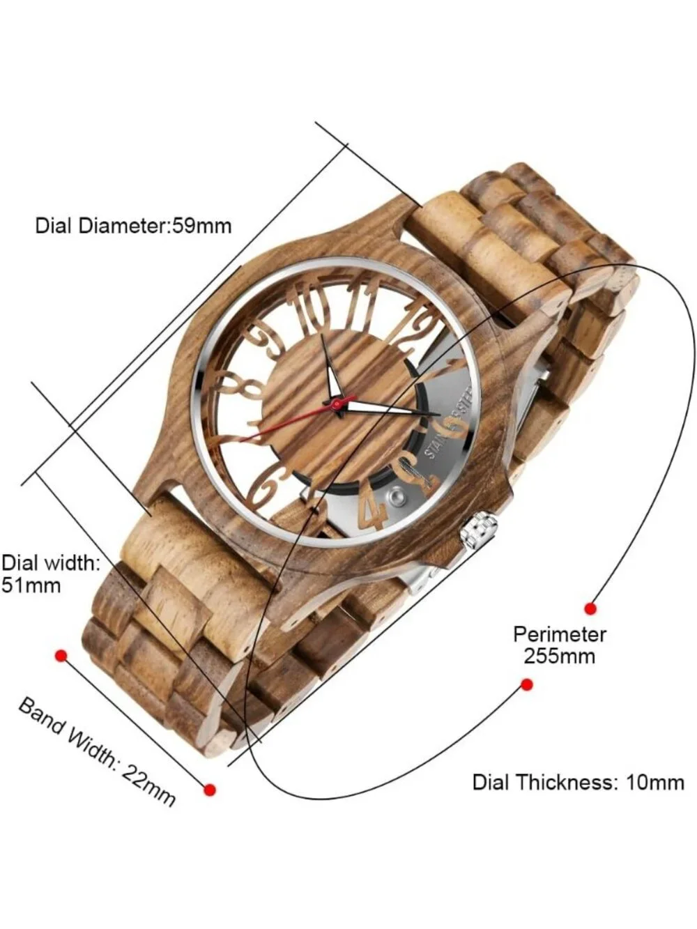 Mens Brown Solid Buckle Analog Quartz Classic Crystal Round Walking Wooden Watch