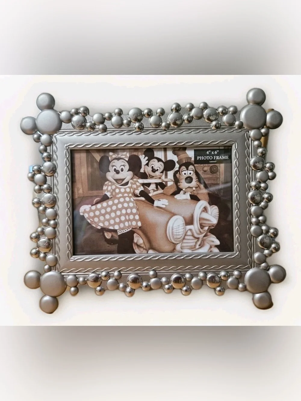 NEW Disney Parks Mickey Mouse Head Metal Frame Silver tone Fits 4x6