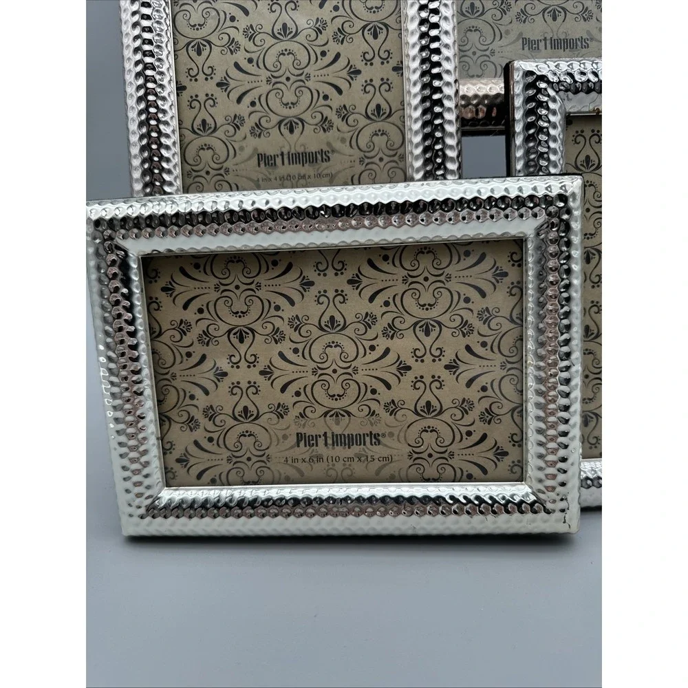 Pier 1 Imports Silver Hammered 4-Photo Attached Collage Frame 4x6 NEW