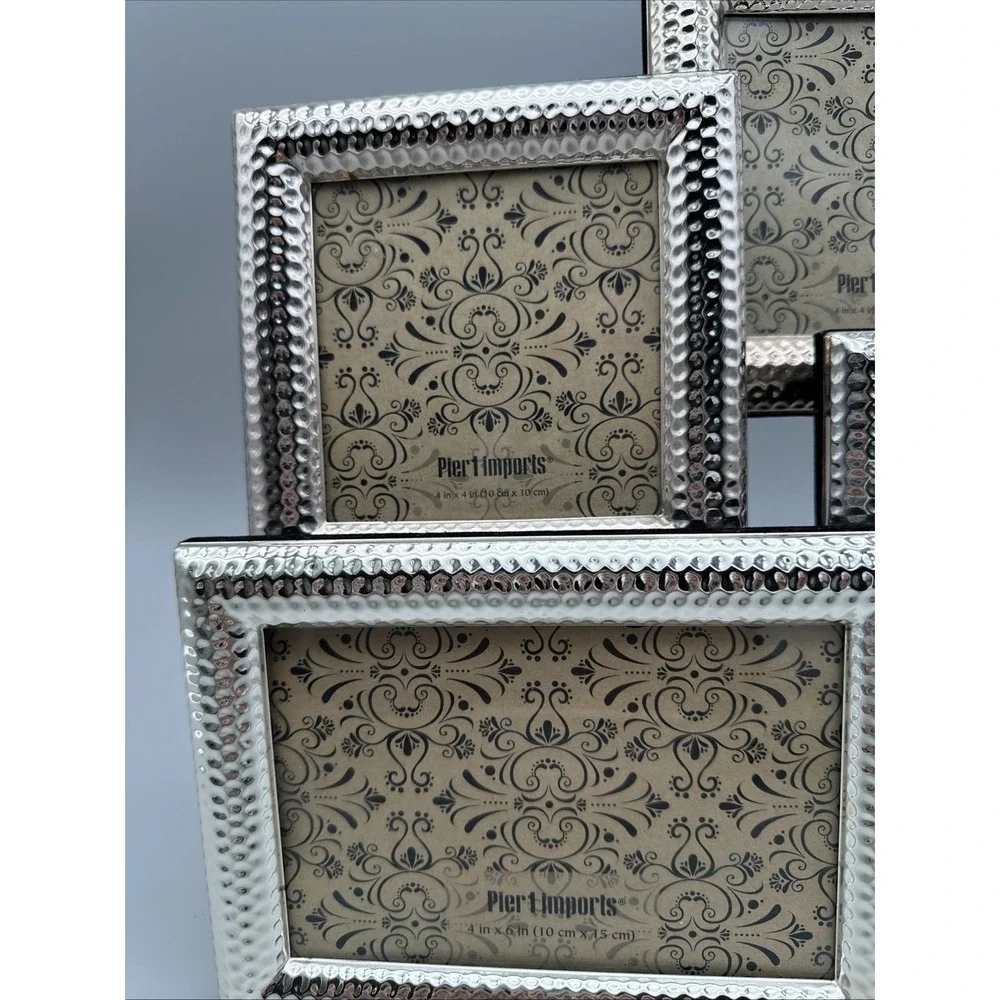 Pier 1 Imports Silver Hammered 4-Photo Attached Collage Frame 4x6 NEW
