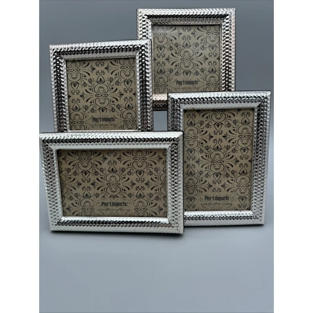 Pier 1 Imports Silver Hammered 4-Photo Attached Collage Frame 4x6 NEW
