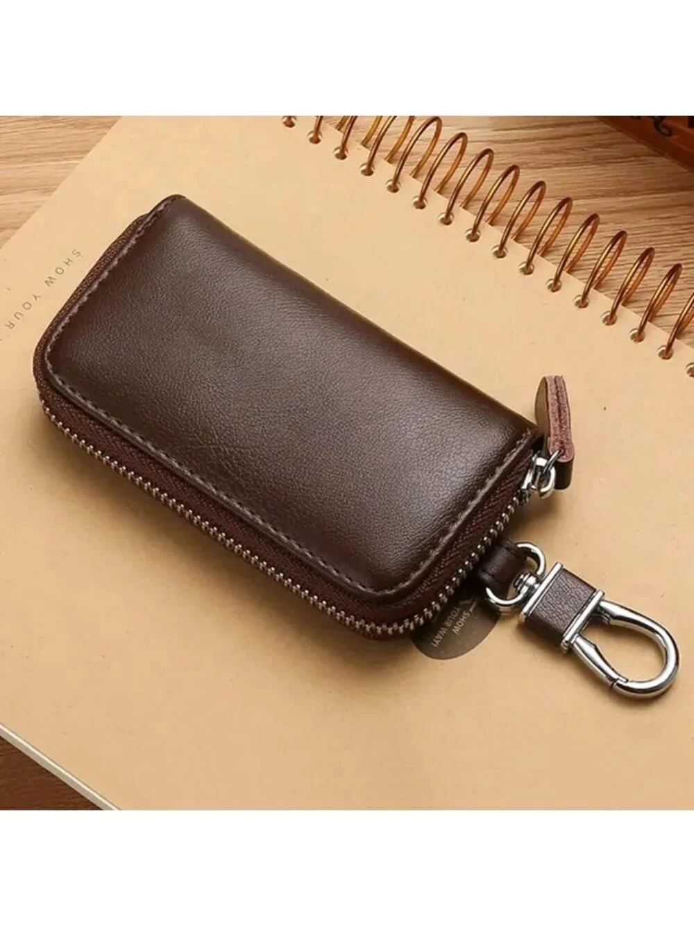 Premium Leather Unisex Key Holder Wallet with 6 Hooks & Zipper Closure
