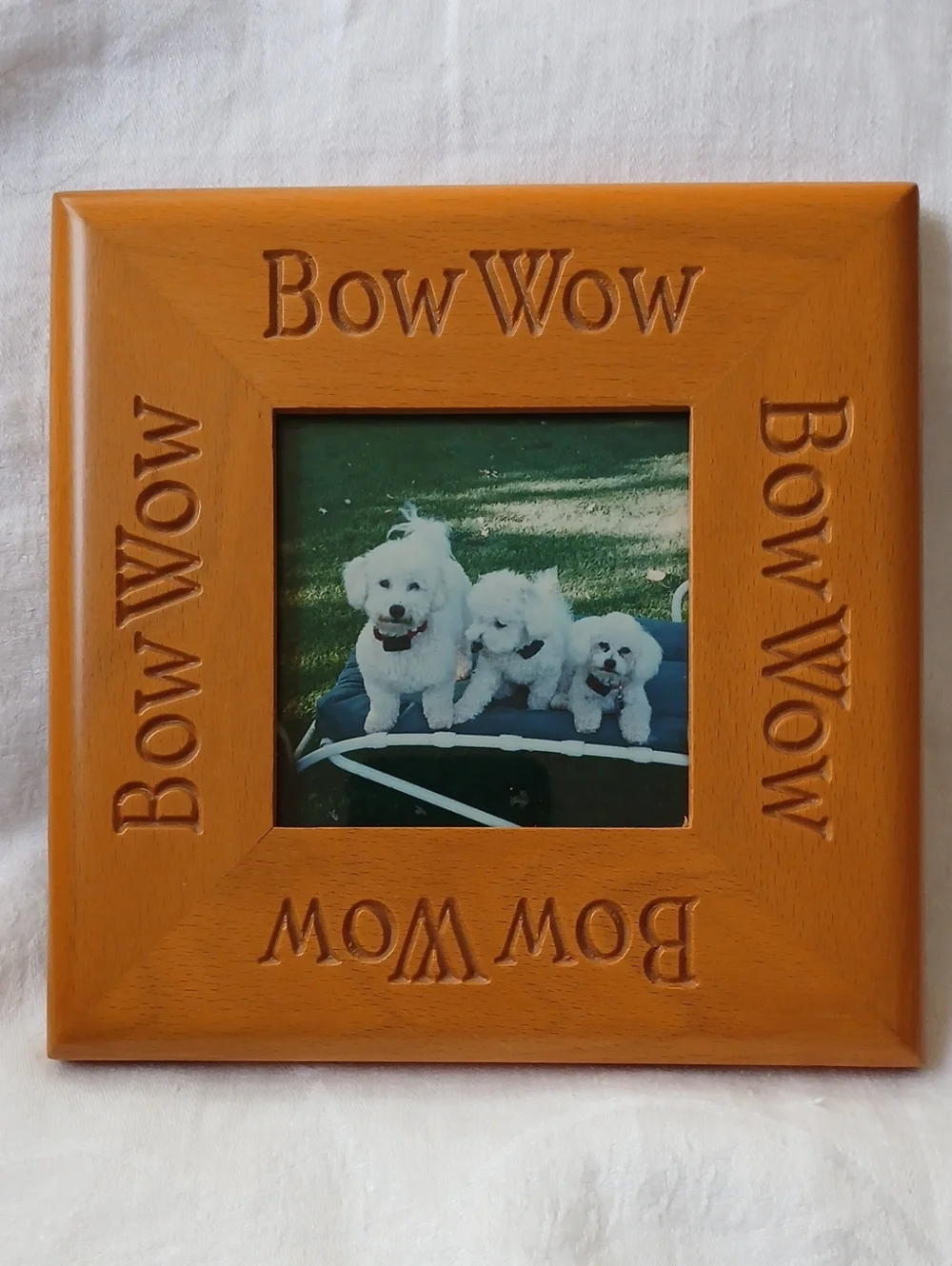 Bow Wow Picture Frame Square 6.5” Solid Wood Dog Pet Best Friend