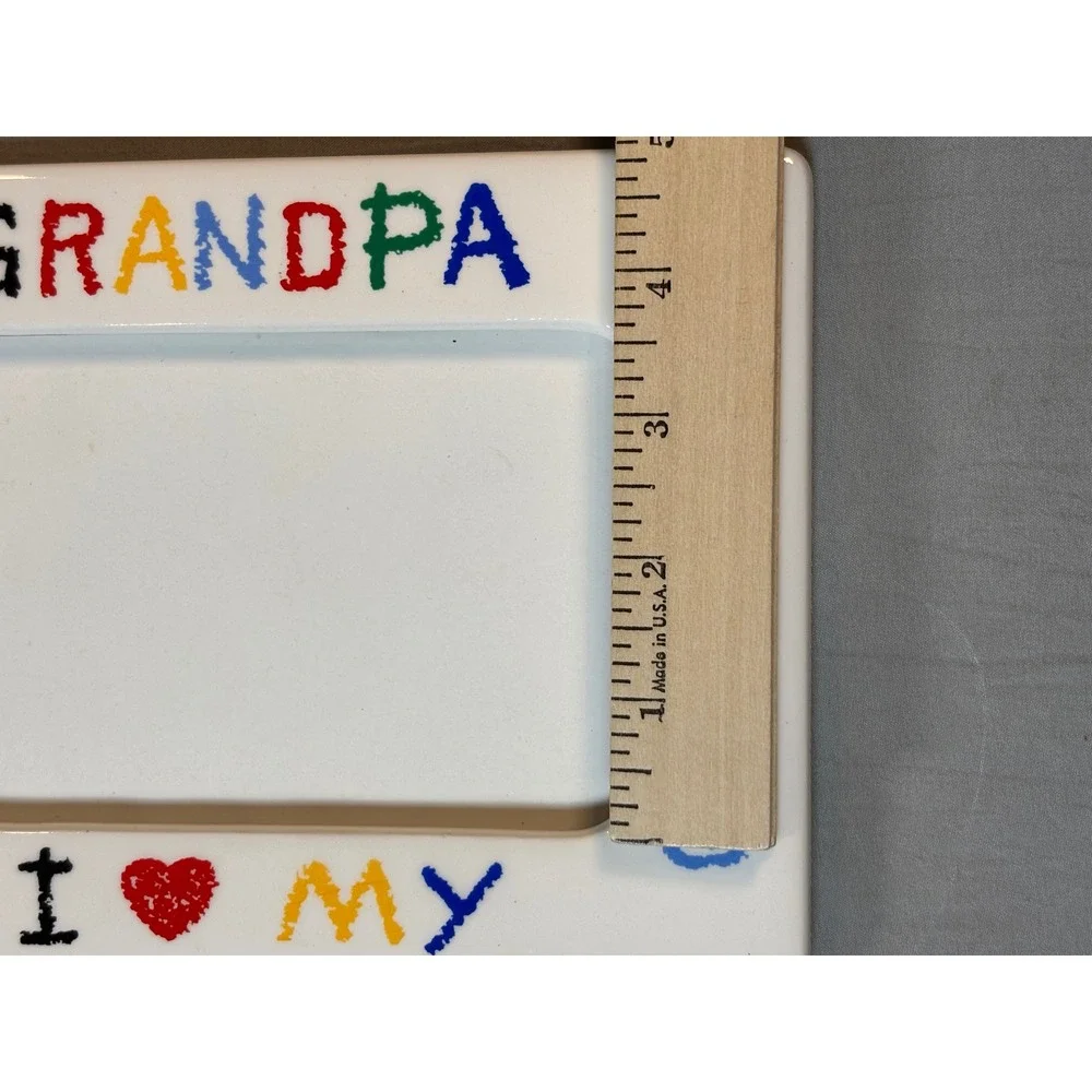 Vintage I Love My Grandpa Ceramic Picture Frame Multi-Color Crayon Style 4x6