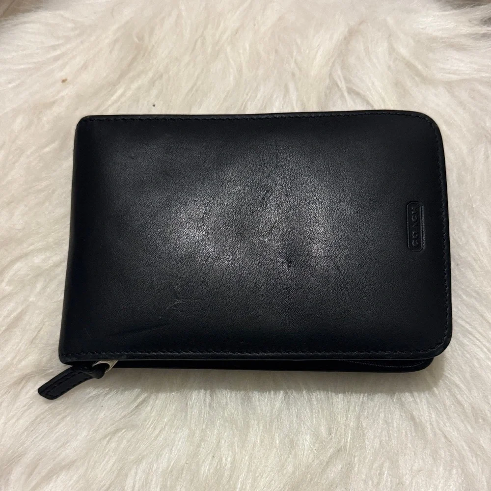 COACH Vintage Black Leather Zipper Palm Pilot Case / Wallet Pouch