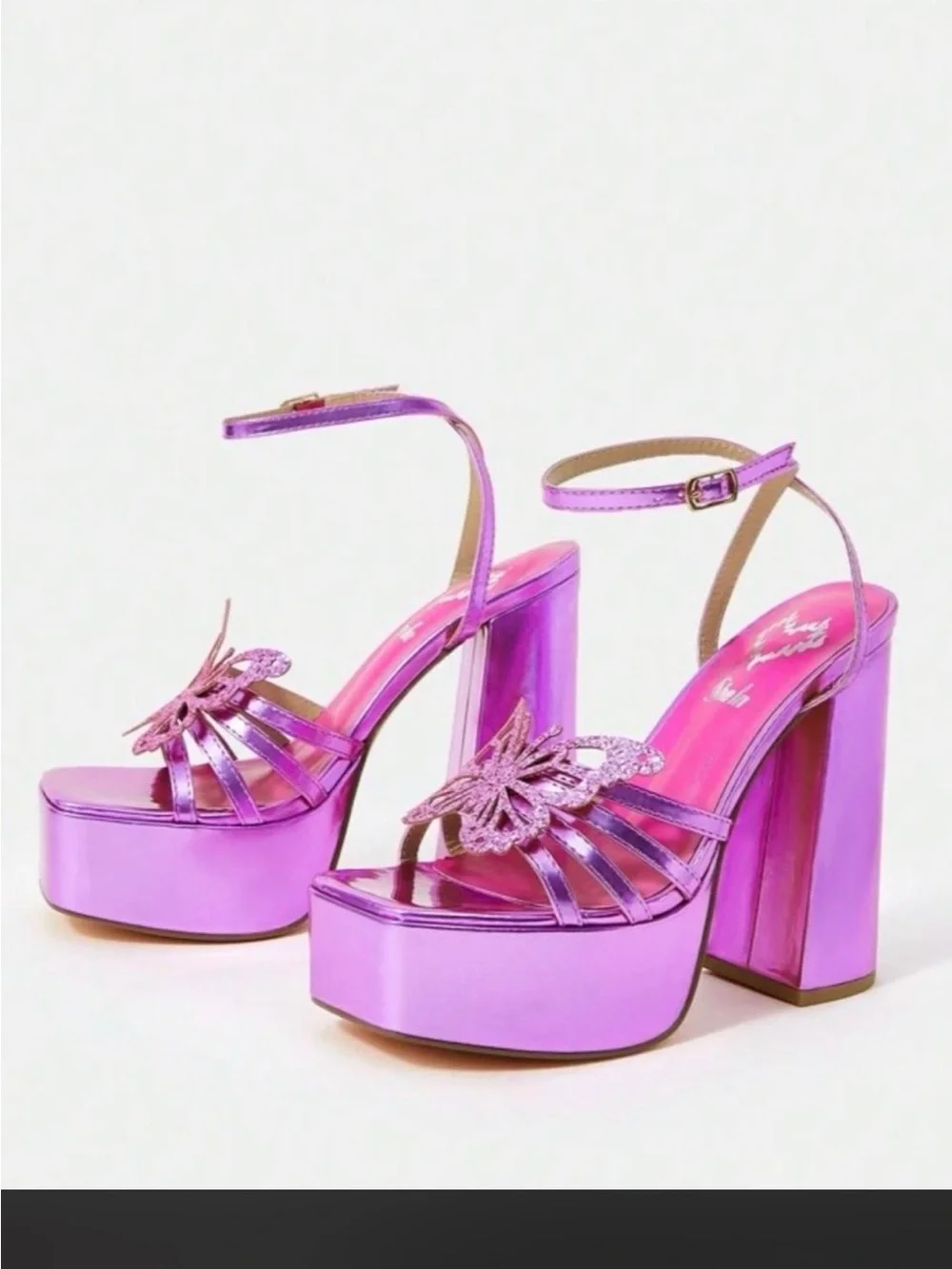 Metallic Orchid Platform Sandals with Ankle Strap