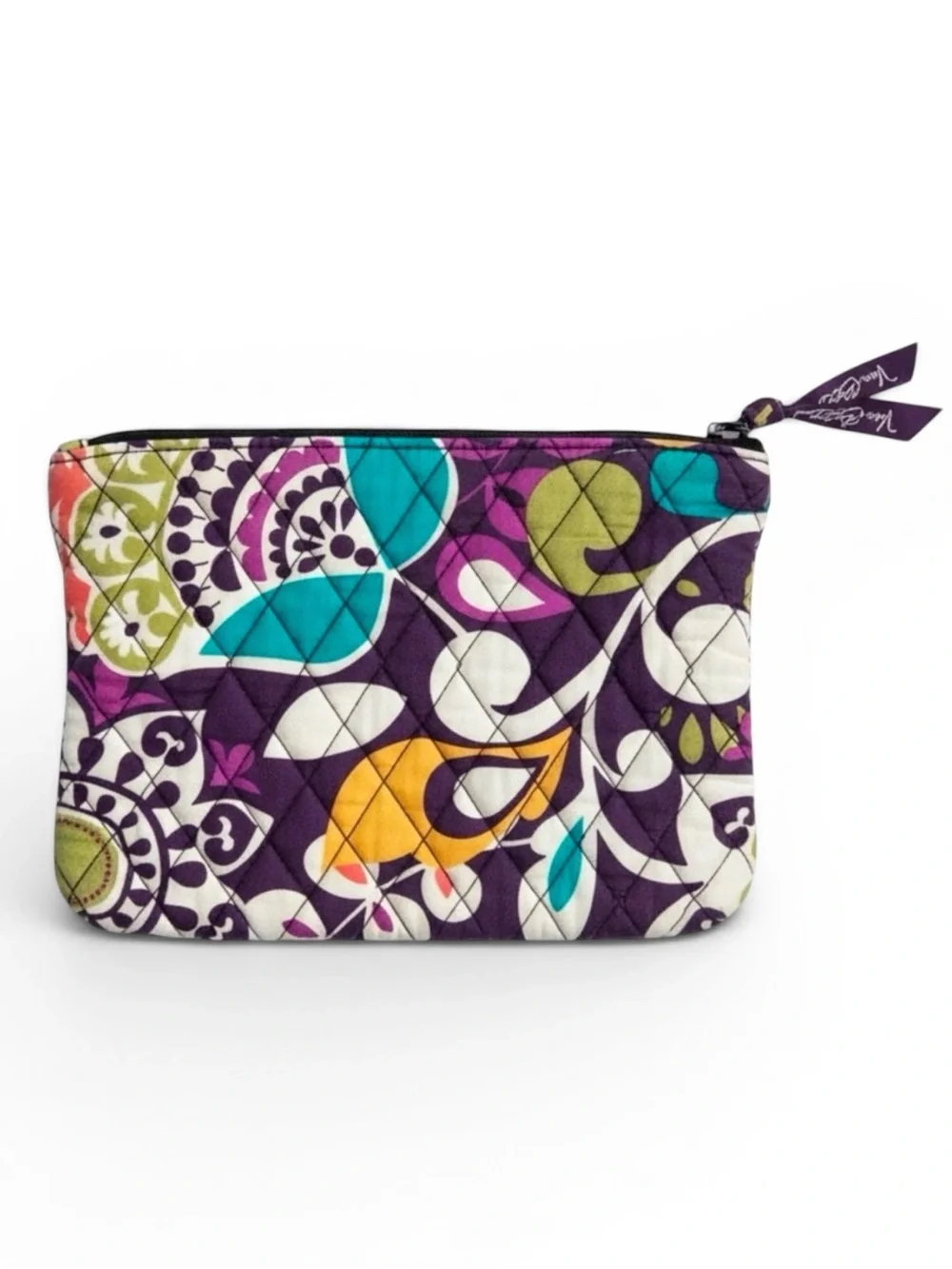 Vera Bradley Quilted Zip Cosmetic Pouch Purple Floral Makeup Bag OS