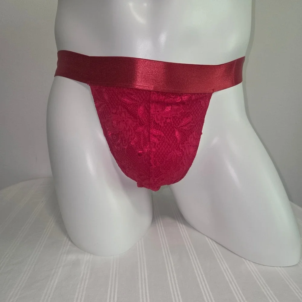 Cosabella Mens Red Floral Lace Jockstrap Underwear Strappy Pouch Lingerie