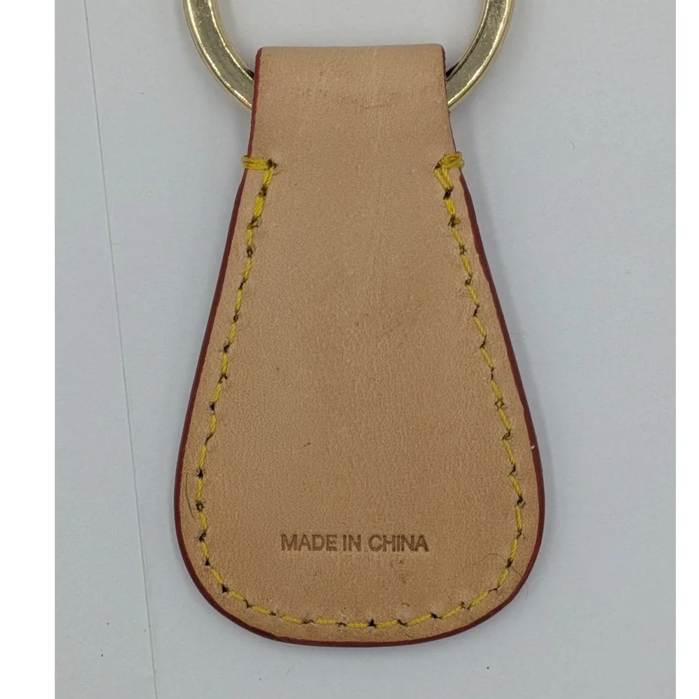 Dooney & Bourke Keychain Key Fob Tan Beige Leather Duck Logo Gold Tone Hardware