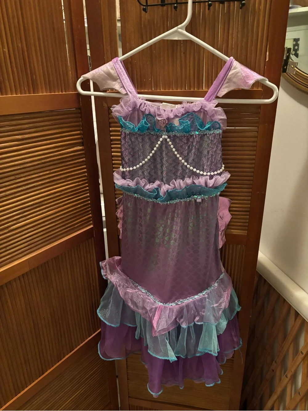 Girls Purple Mermaid Princess Costume Dress with Teal Accents