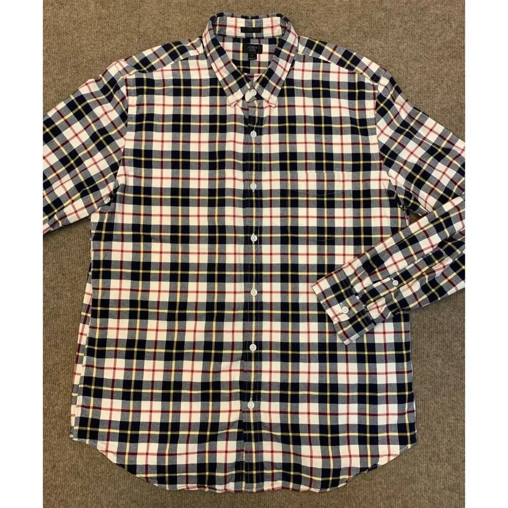 J Crew Oxford Plaid Shirt Mens XL Slim Fit OCBD Long Sleeve Button Down