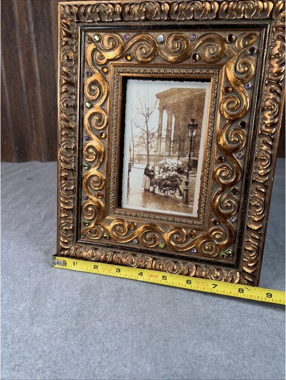Vintage Ornate Heavy Resin Gold Rose Floral Picture Frame Tabletop Decor Baroque