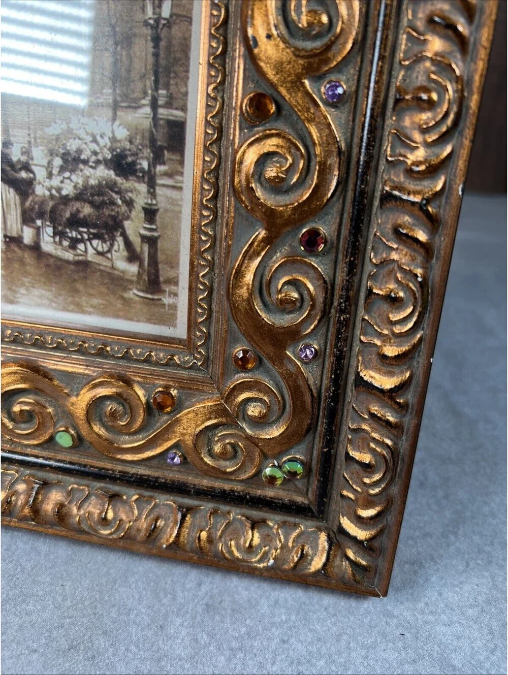 Vintage Ornate Heavy Resin Gold Rose Floral Picture Frame Tabletop Decor Baroque