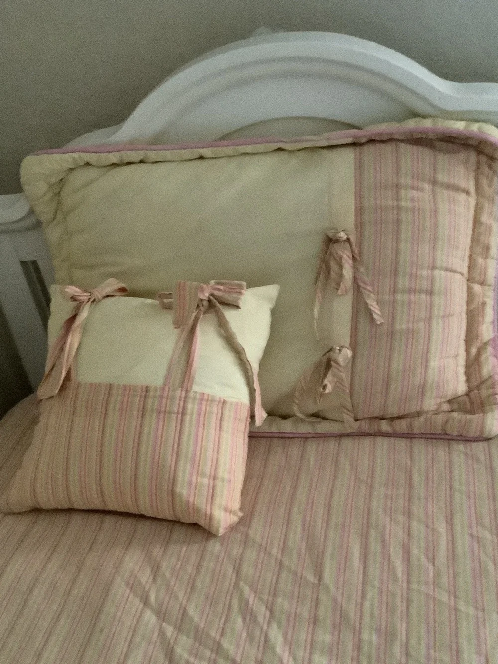 Cream Floral Embroidered Quilt with Peach Accents