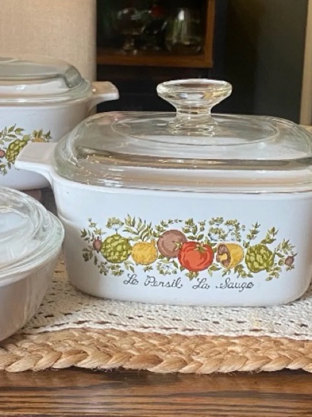 Vintage Corning Ware Spice of Life Casserole Set w/ Pyrex Glass Lids – 4 Pieces
