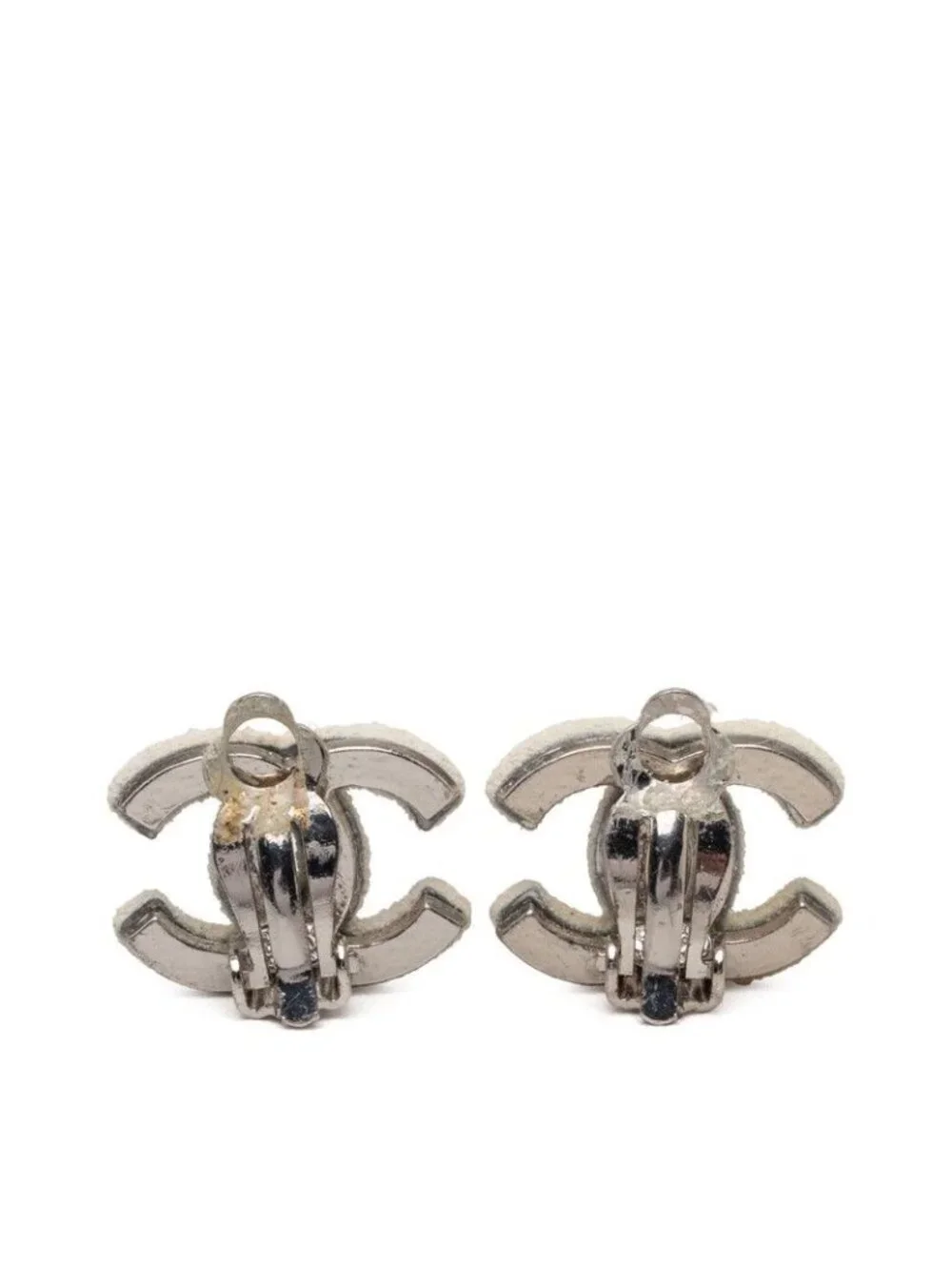 Chanel CC Logo Earrings White Metal
