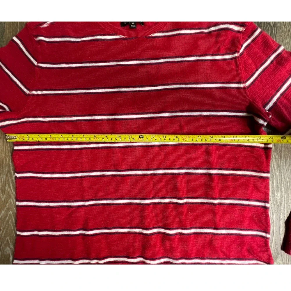 Banana Republic Thermal Shirt Mens XL Red Striped Waffle Knit Long Sleeve