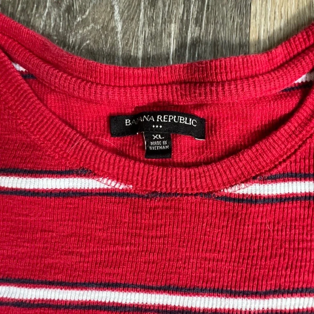 Banana Republic Thermal Shirt Mens XL Red Striped Waffle Knit Long Sleeve