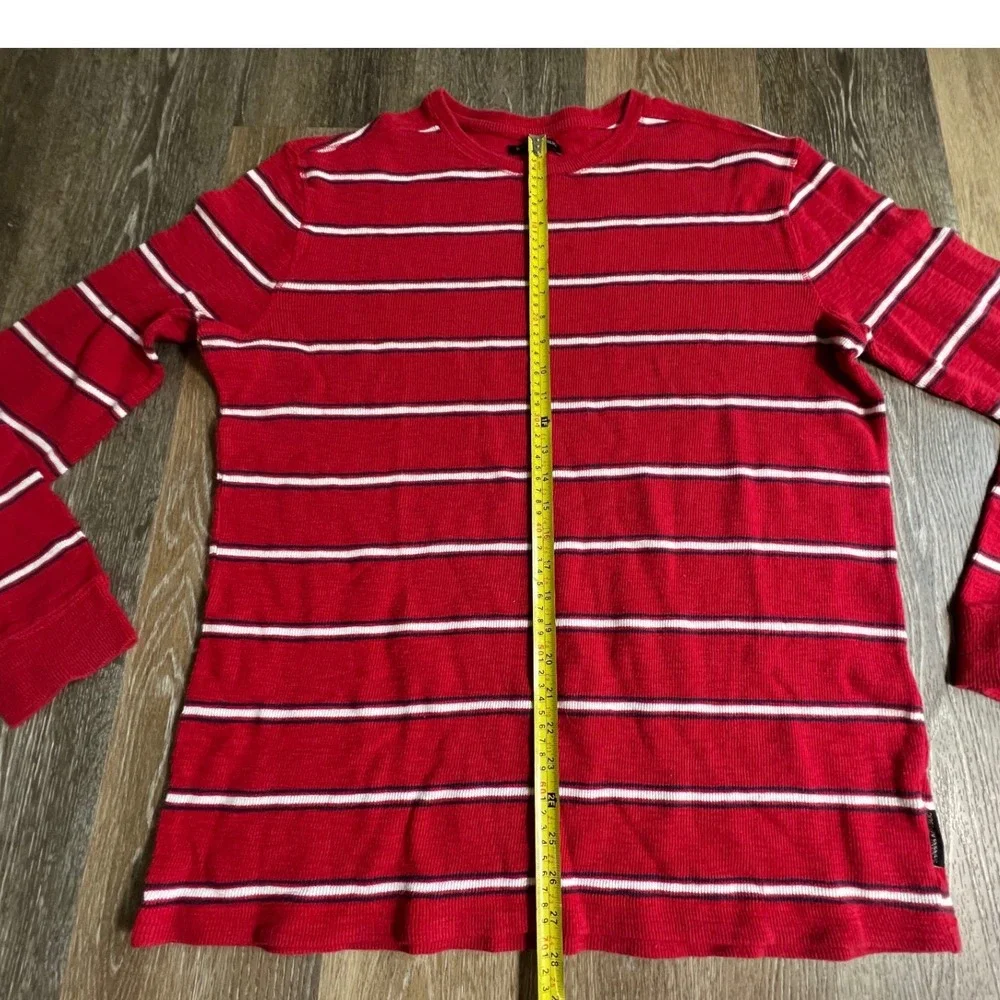 Banana Republic Thermal Shirt Mens XL Red Striped Waffle Knit Long Sleeve