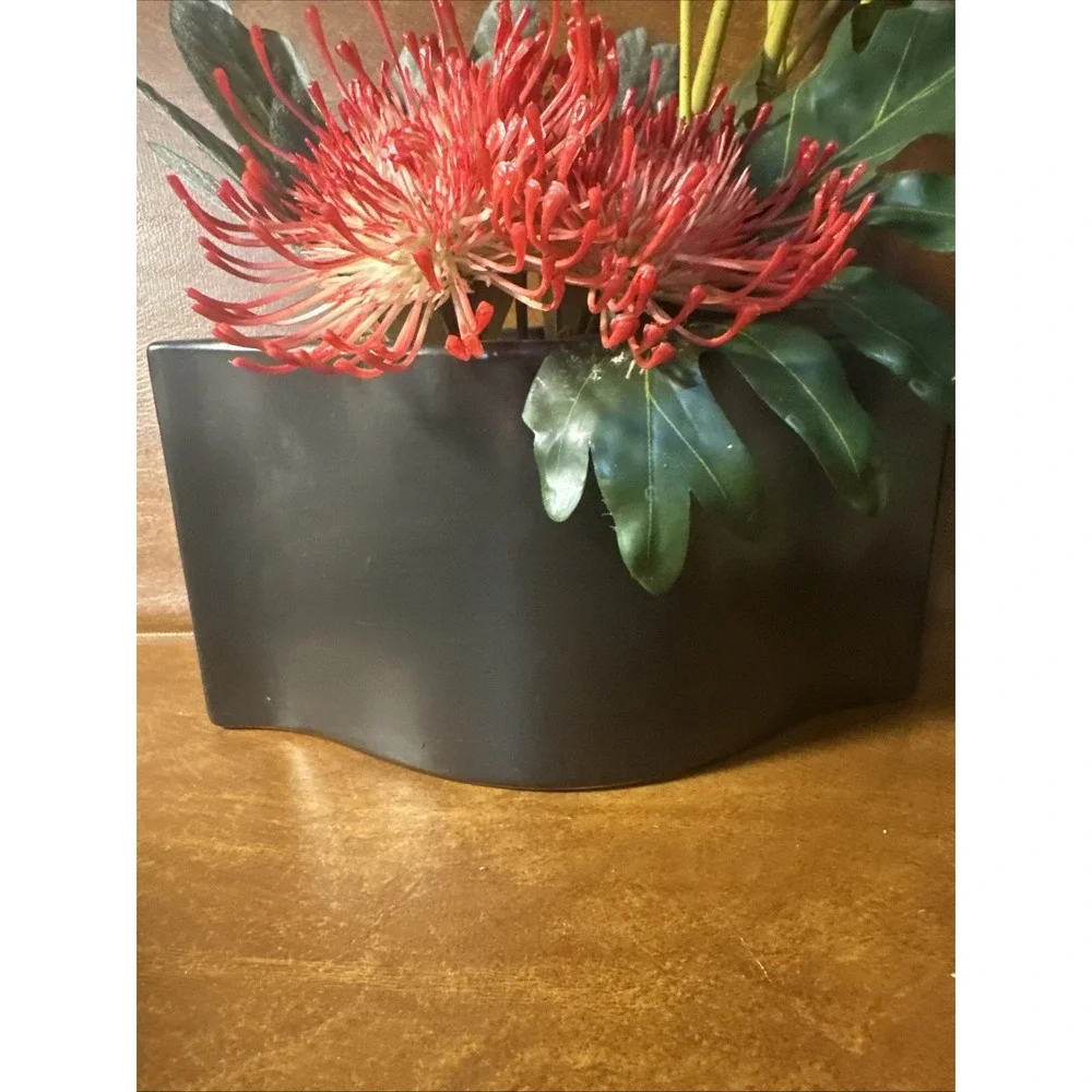 Protea Asian Inspired Tropical silk flowers Red/Orange Artificial in Black Plant