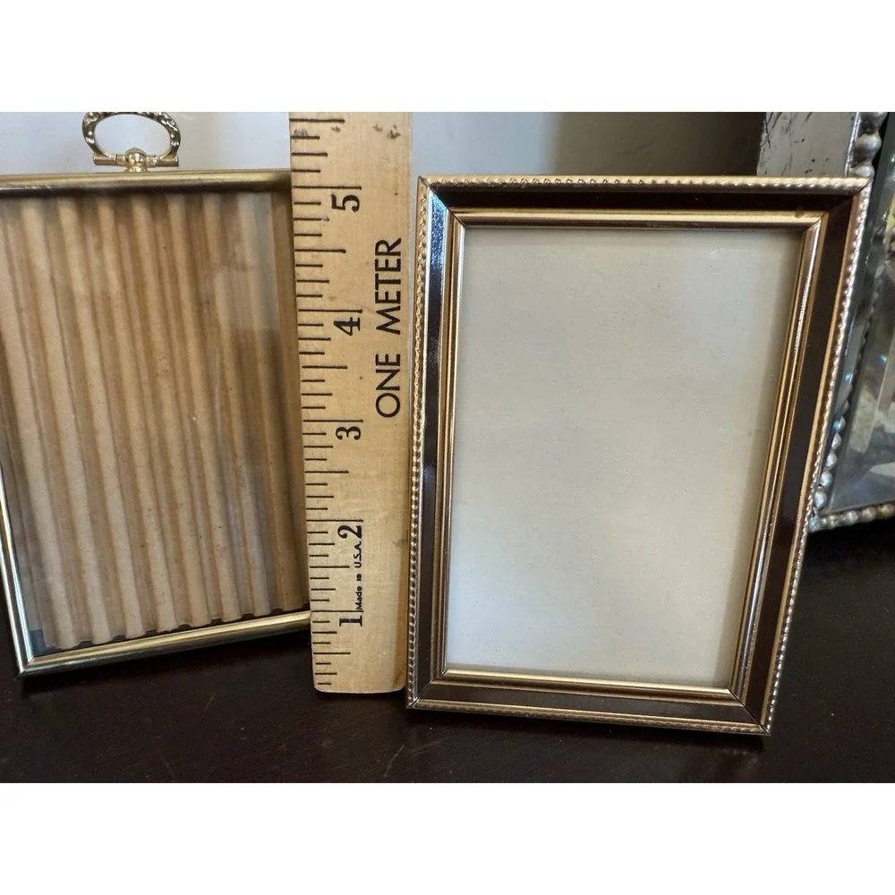 Lot Of 3 Vintage Gold Brass Mid Century Beaded Picture Photo Frames
