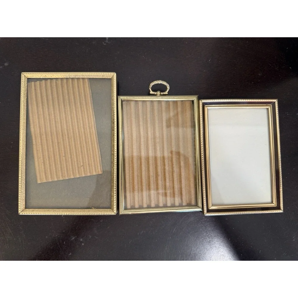 Lot Of 3 Vintage Gold Brass Mid Century Beaded Picture Photo Frames