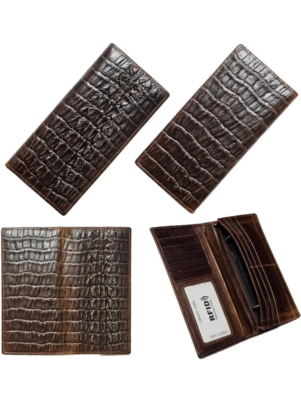 Vintage Genuine Leather Bifold Wallet for Men, RFID Blocking, Zipped Coin Purse