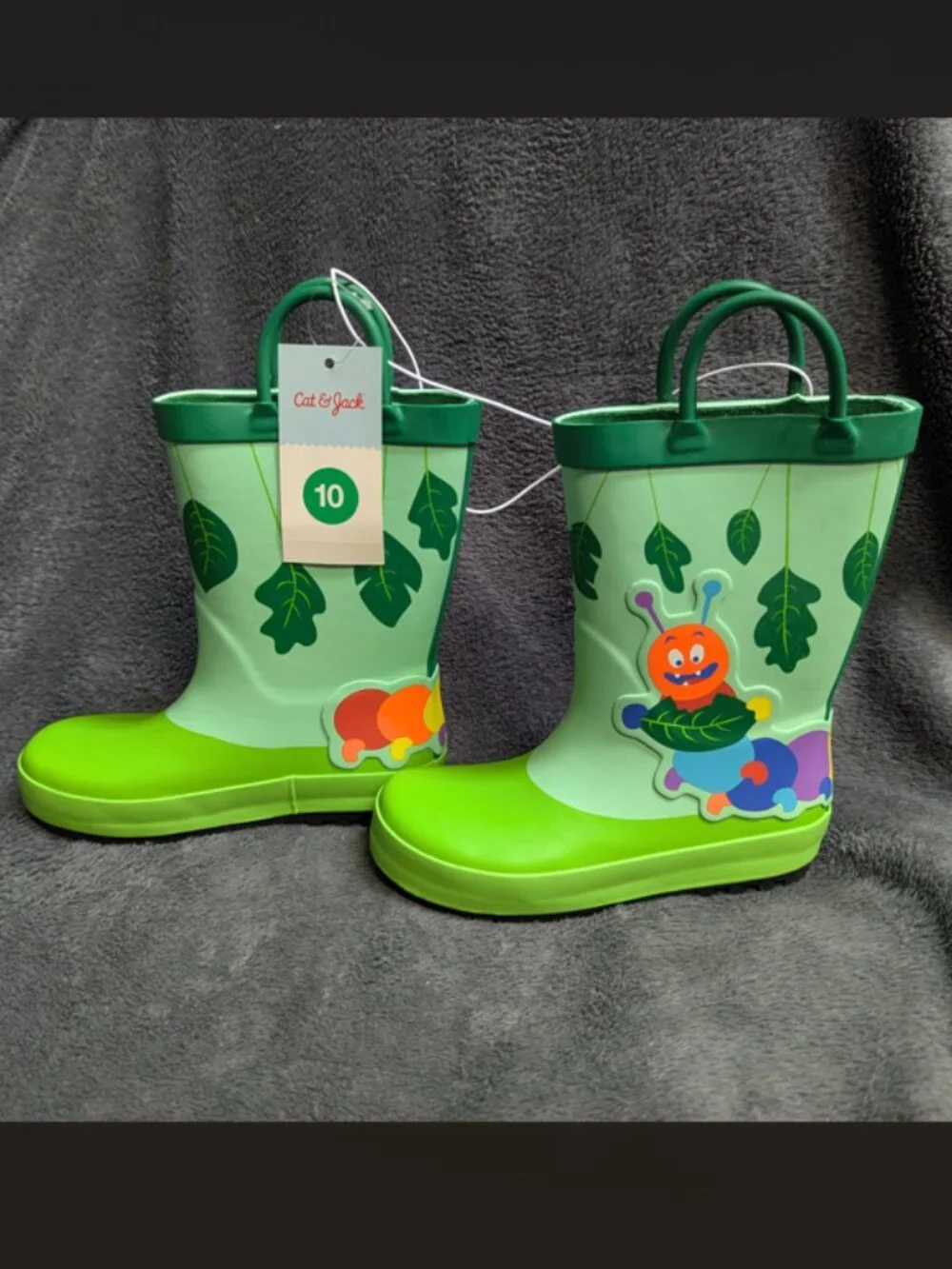 NWT Cat & Jack Green Caterpillar Rain Boots