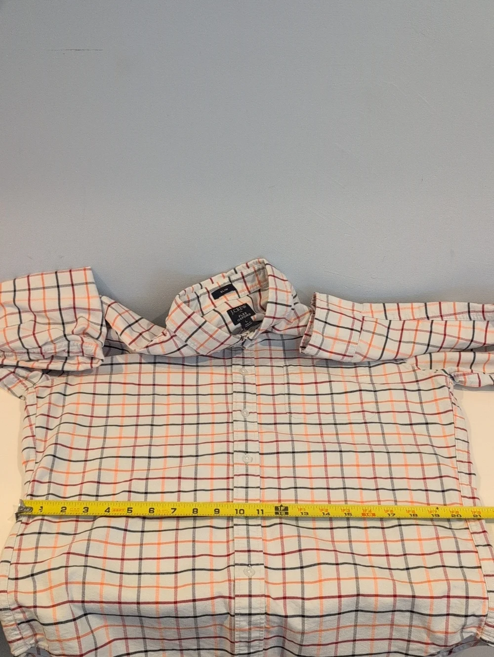 J. Crew Mens L Slim Flex Oxford Long Sleeve Button Down Plaid Shirt Style #AD163