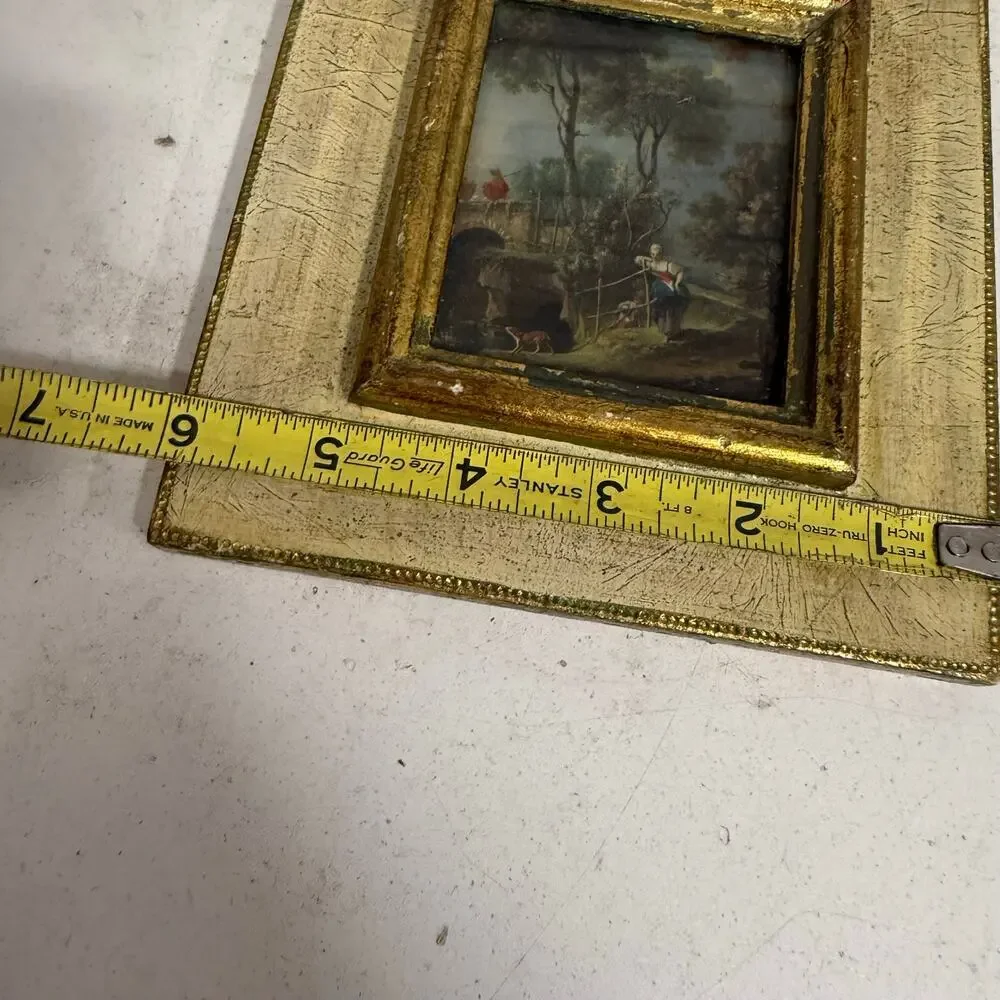 VTG Gold Gilt Florentine Framed Art Print Francois Boucher “The Bridge” Italy
