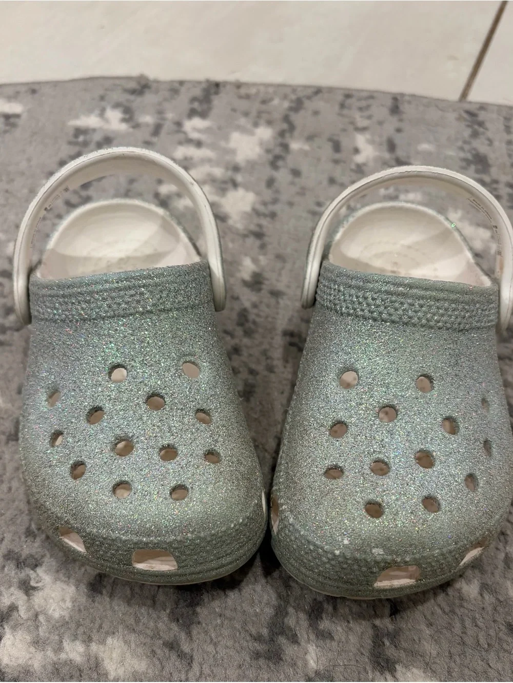 Toddler Girls 9 CROCS silver iridescent glitter