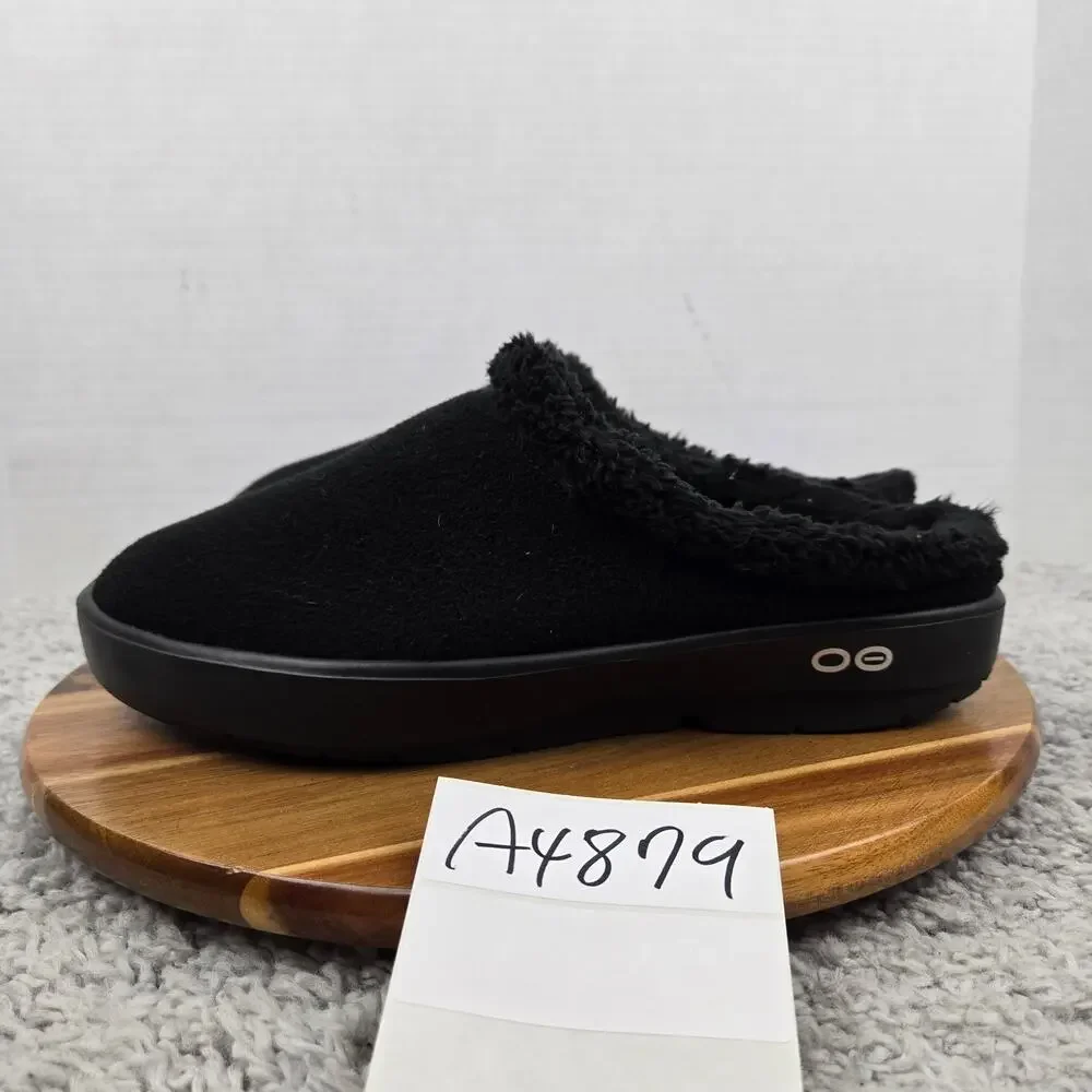 Oofos Mens 11 OOcoozie Black Shearling Casual Daily Recovery Home Slipper