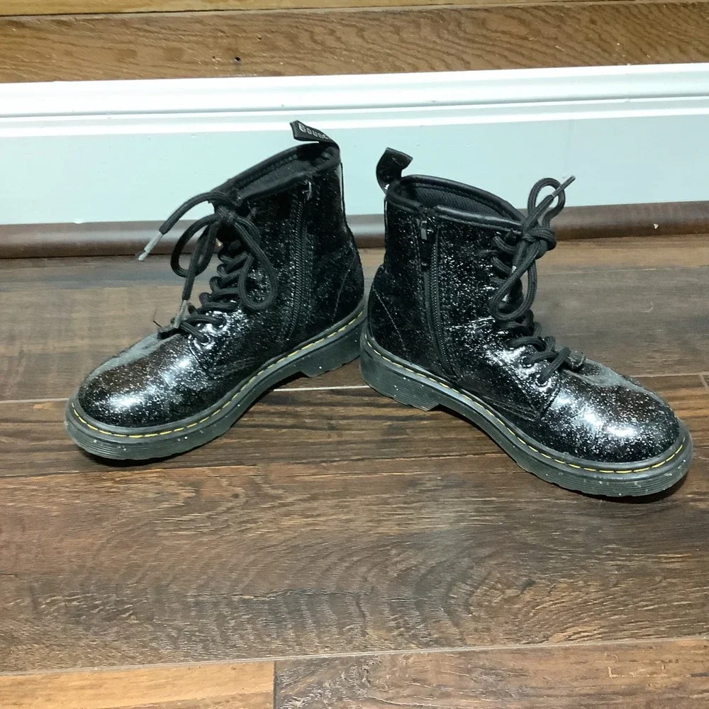 Dr. Martens 1460 J Black Glitter Lace Up Side Zip Boots Kids US 13