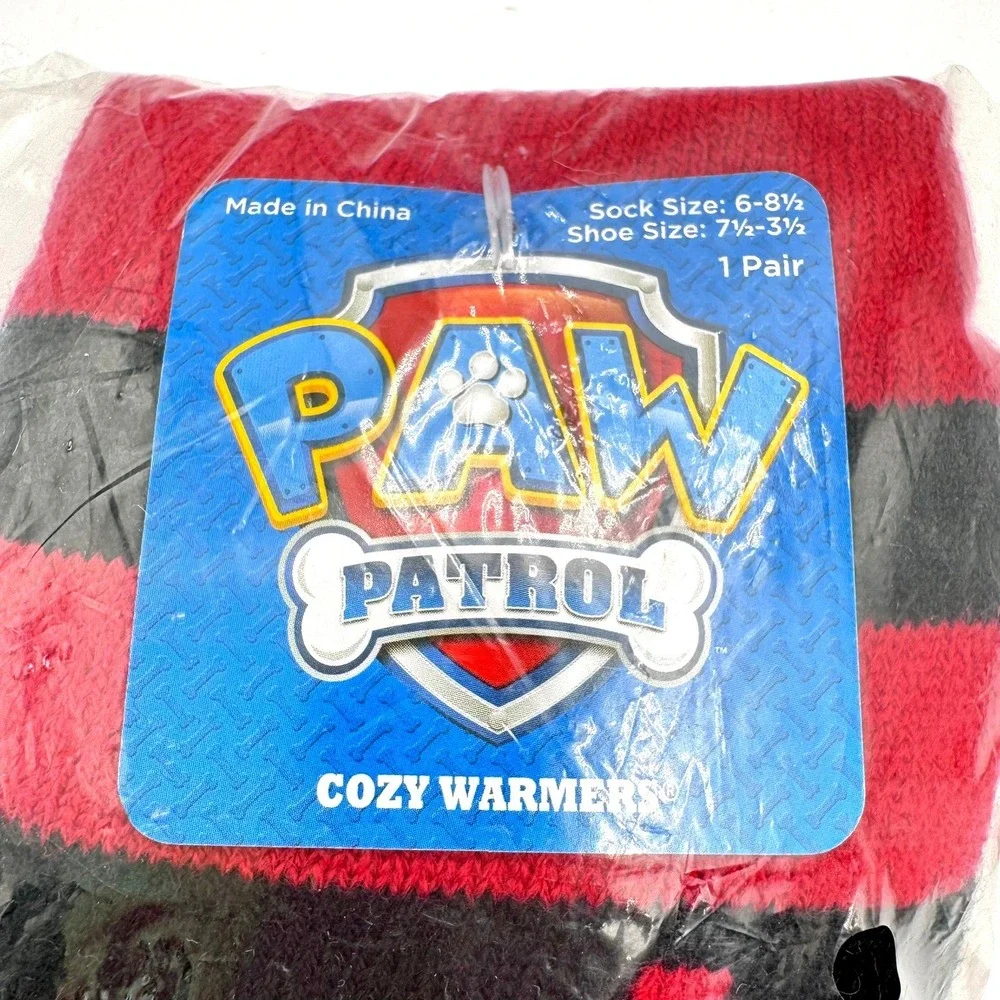 PAW PATROL‎ NEW Marshall Cozy Warmers Kids Slipper Sock Size 6-8.5 Red Black