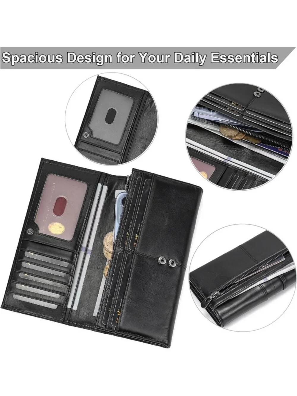 Men's Genuine Leather Bifold Wallet - Large Capacity, Zipper Coin Pocket, Card