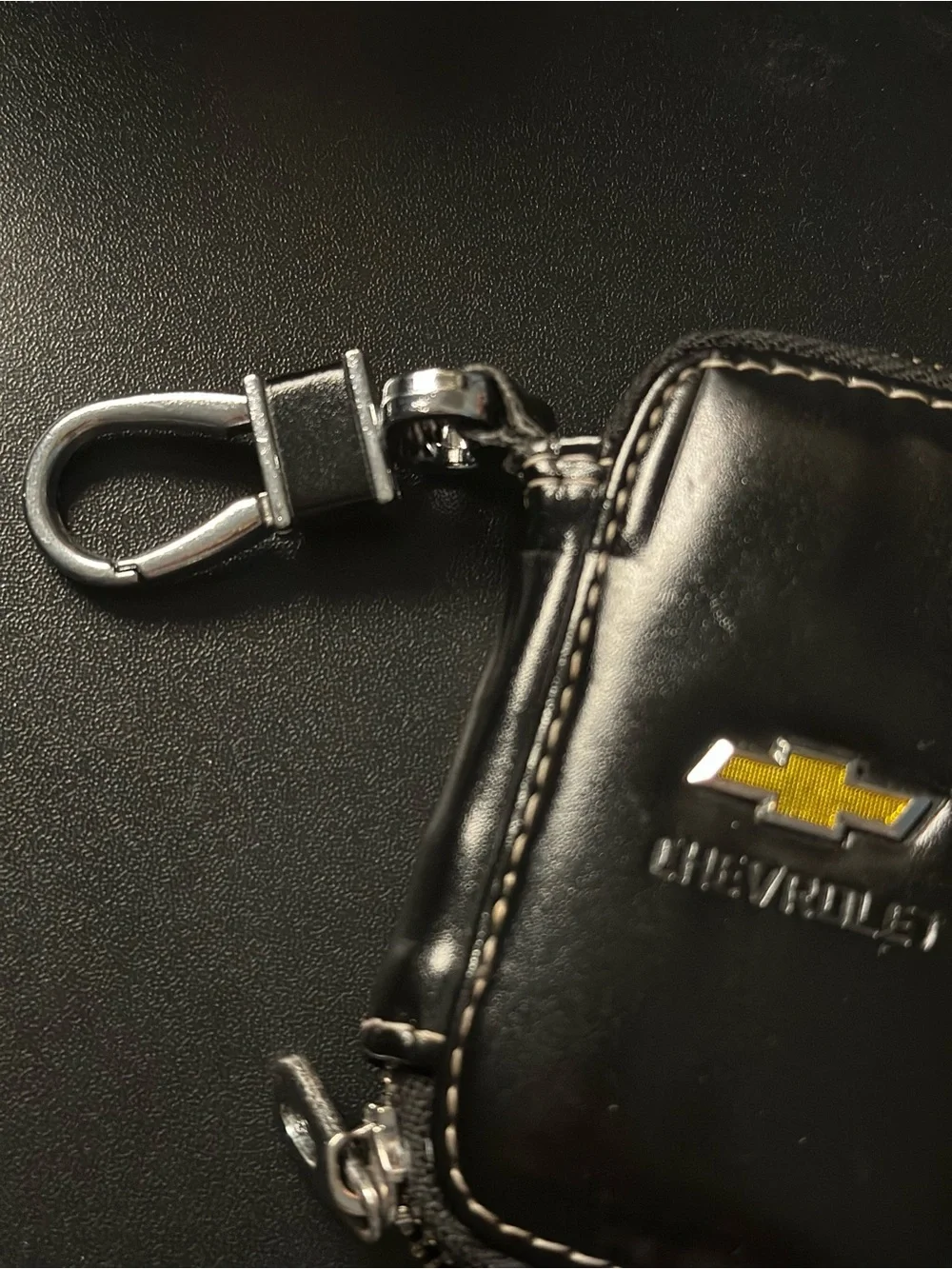 Genuine Black Leather Key Pouch with Clip | Chevrolet Zip Around Key Fob Holder