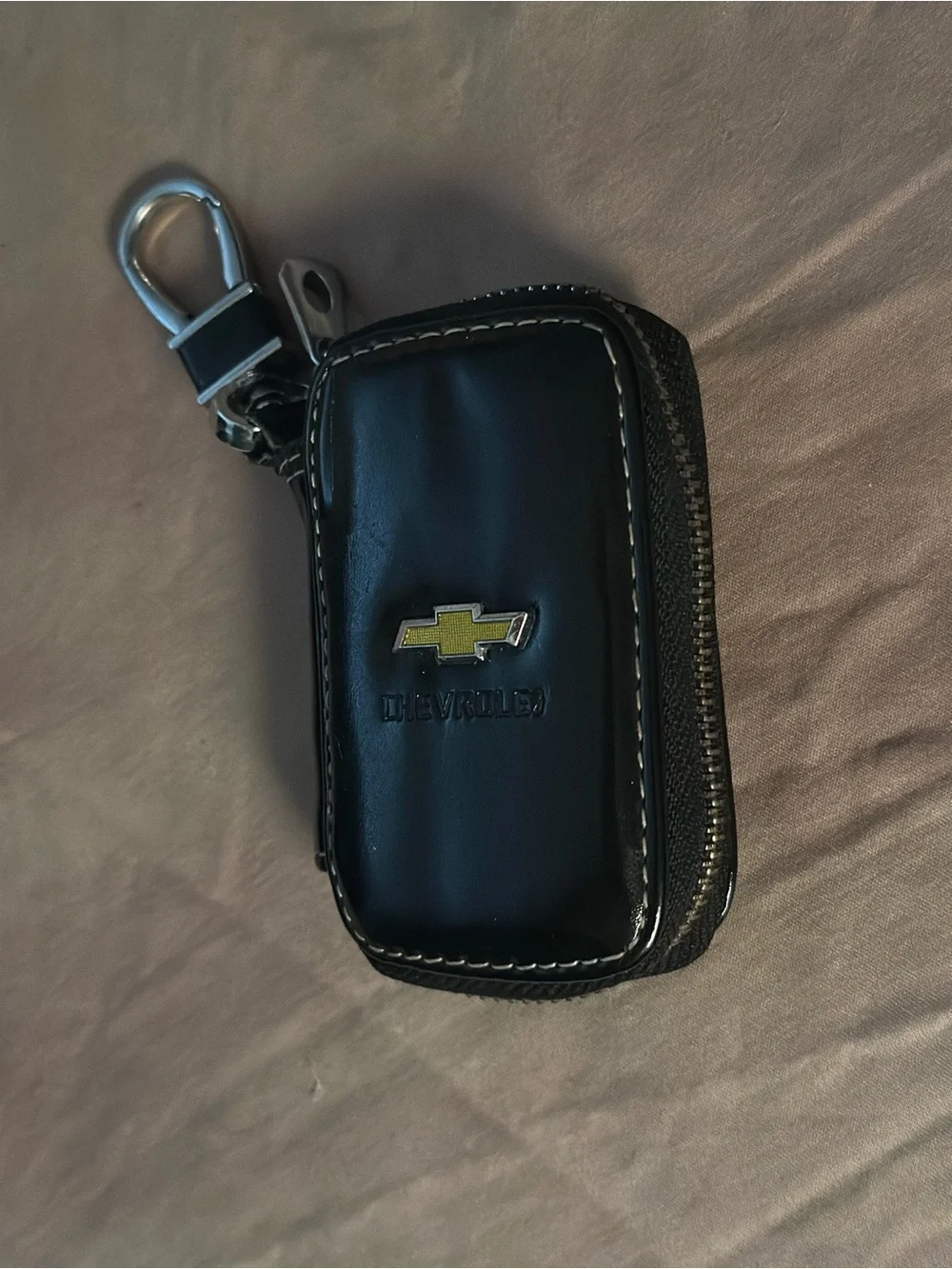 Genuine Black Leather Key Pouch with Clip | Chevrolet Zip Around Key Fob Holder