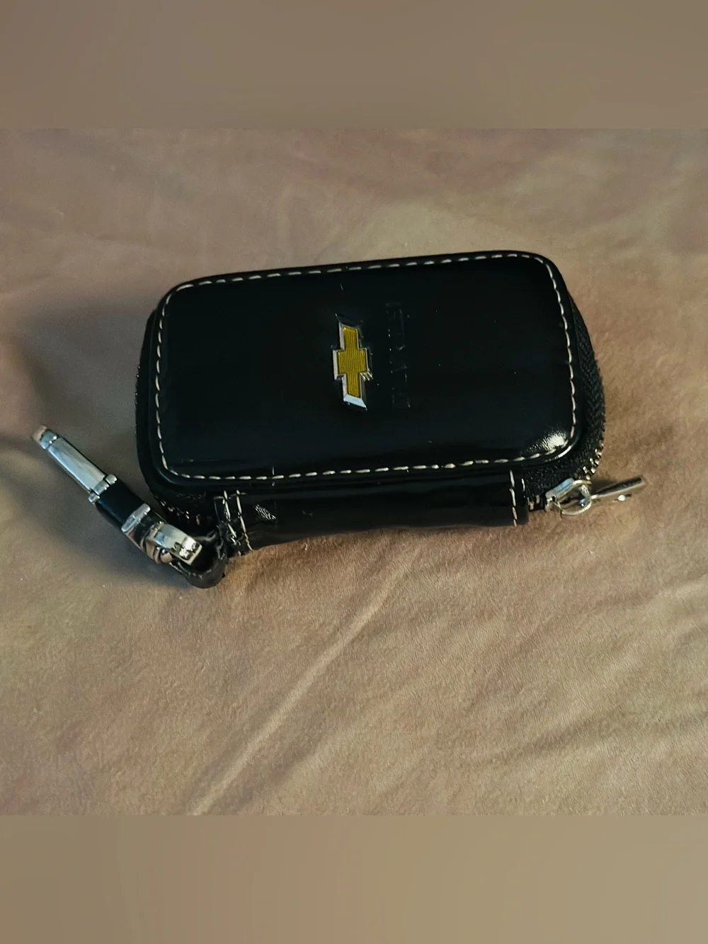 Genuine Black Leather Key Pouch with Clip | Chevrolet Zip Around Key Fob Holder