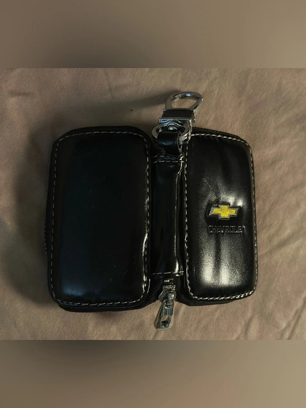 Genuine Black Leather Key Pouch with Clip | Chevrolet Zip Around Key Fob Holder