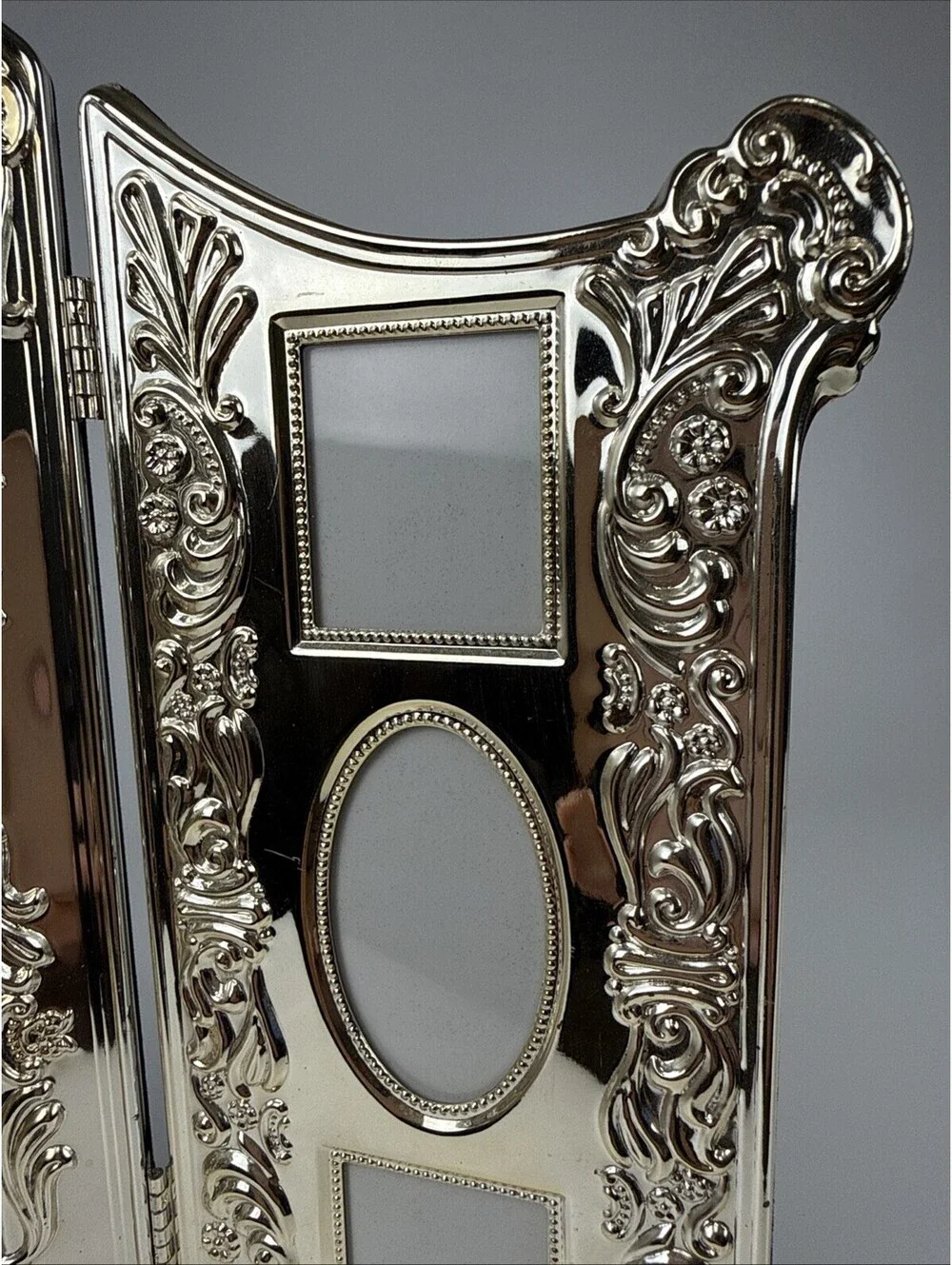 Vintage Godinger Silver Plate Tri‑Fold Photo Frame Rococo Style 7 Openings