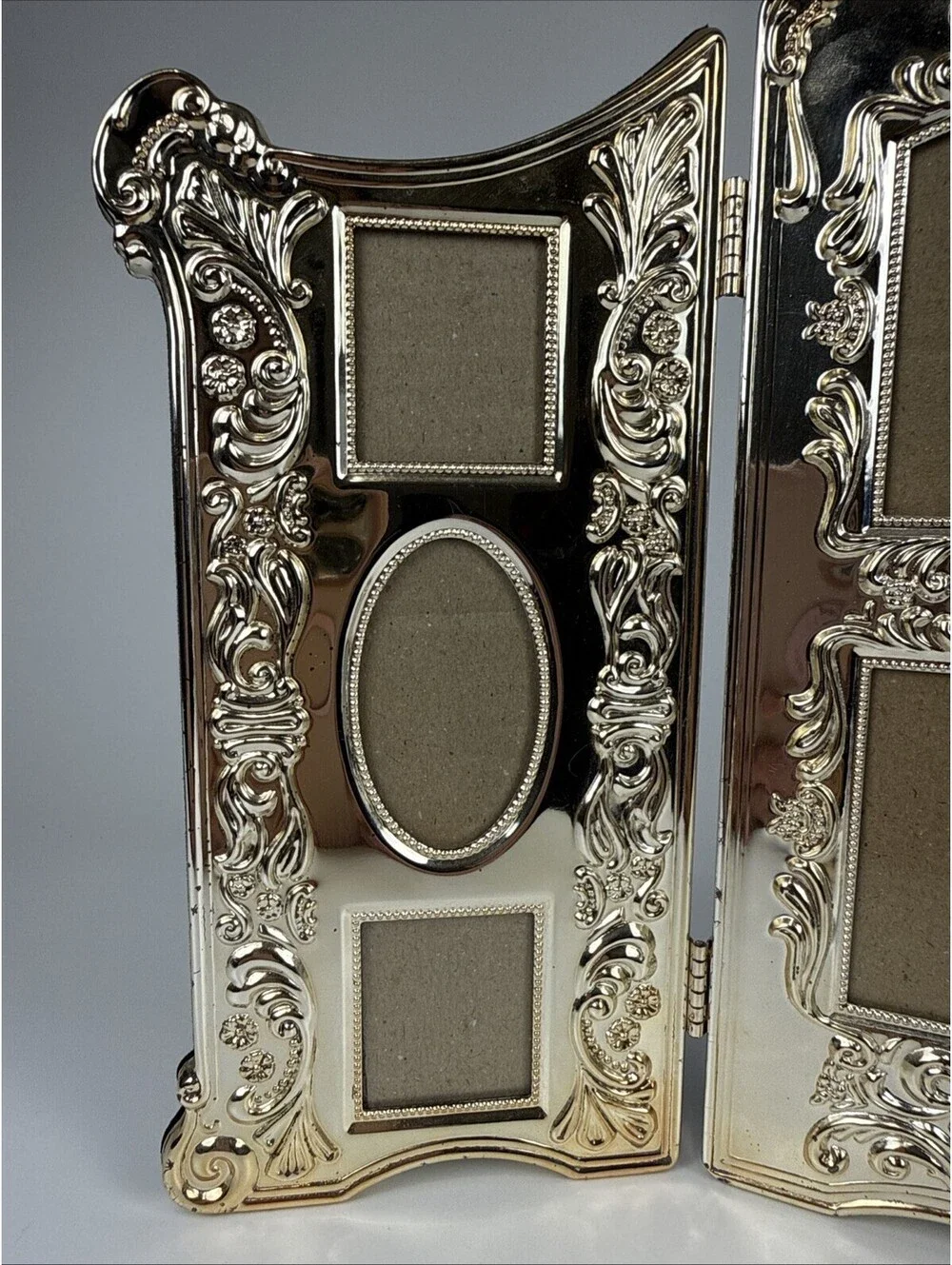 Vintage Godinger Silver Plate Tri‑Fold Photo Frame Rococo Style 7 Openings
