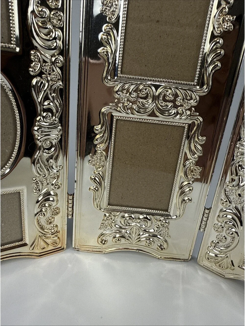 Vintage Godinger Silver Plate Tri‑Fold Photo Frame Rococo Style 7 Openings