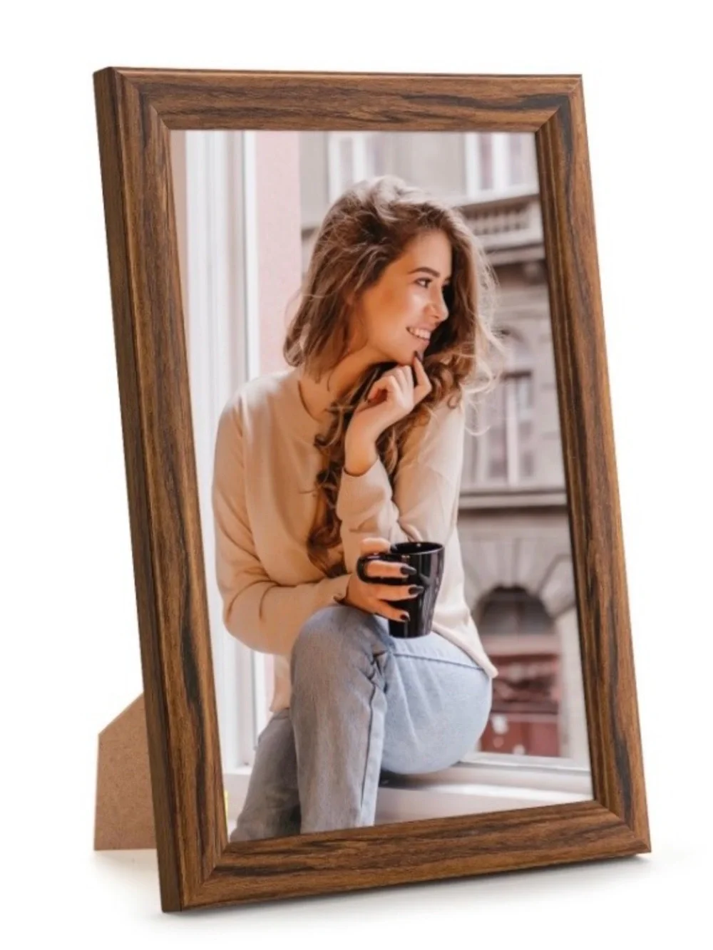 Solid Wood Picture Frame HD Plexiglass 7x10” BROWN Tabletop or Wall Mount