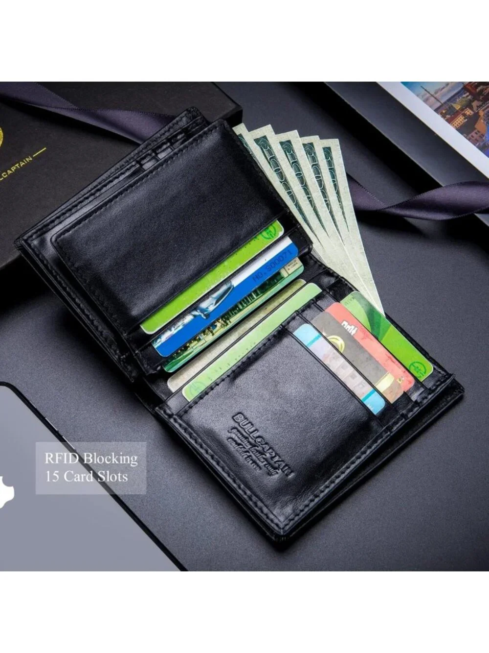 Large Capacity Genuine Leather Bifold Wallet for Men | RFID Blocking, 15 Card