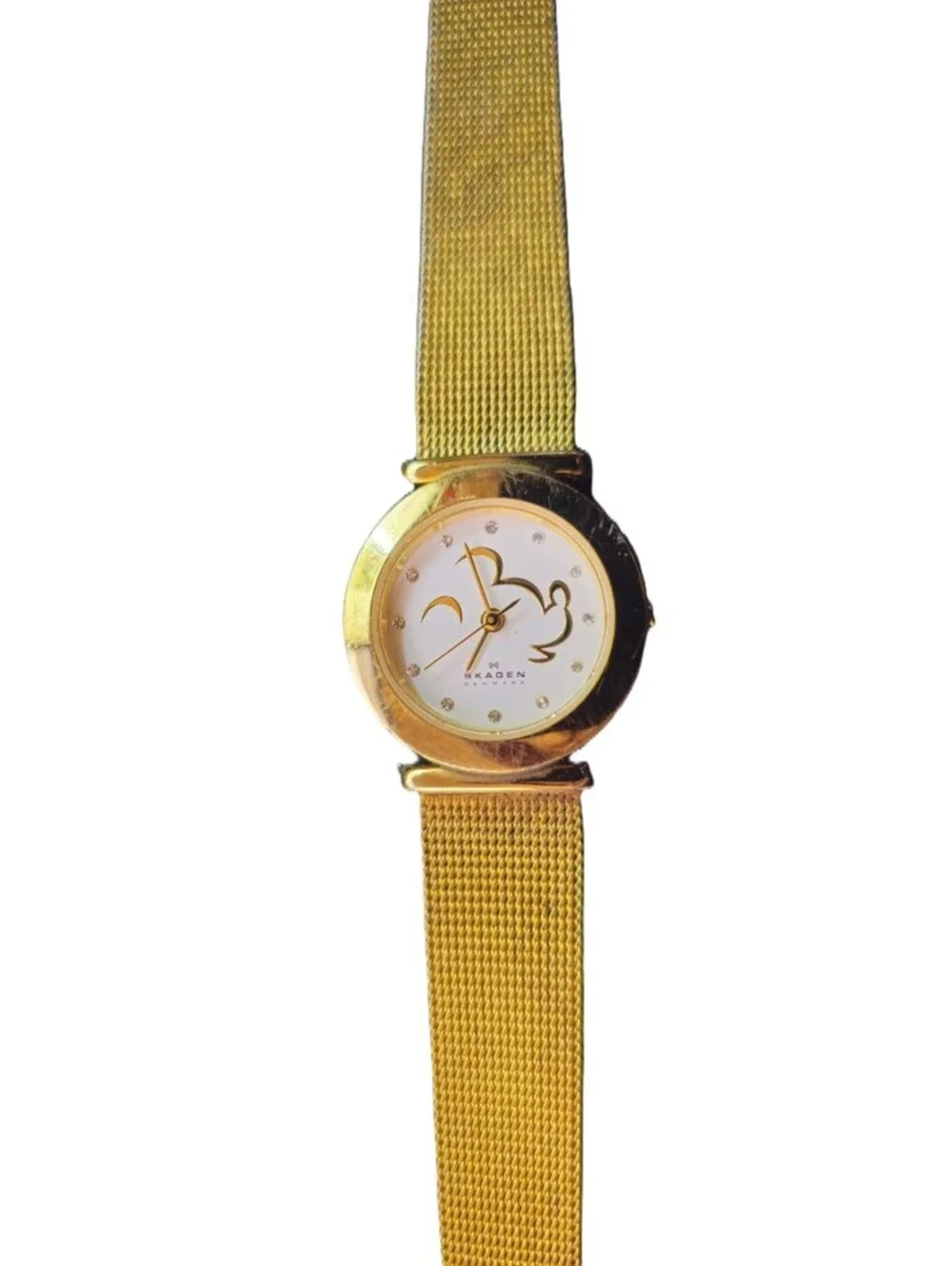 Skagen Disney Steel Women’s Watch Slim Mesh Band Gold Tone Keeps Time New Batt.