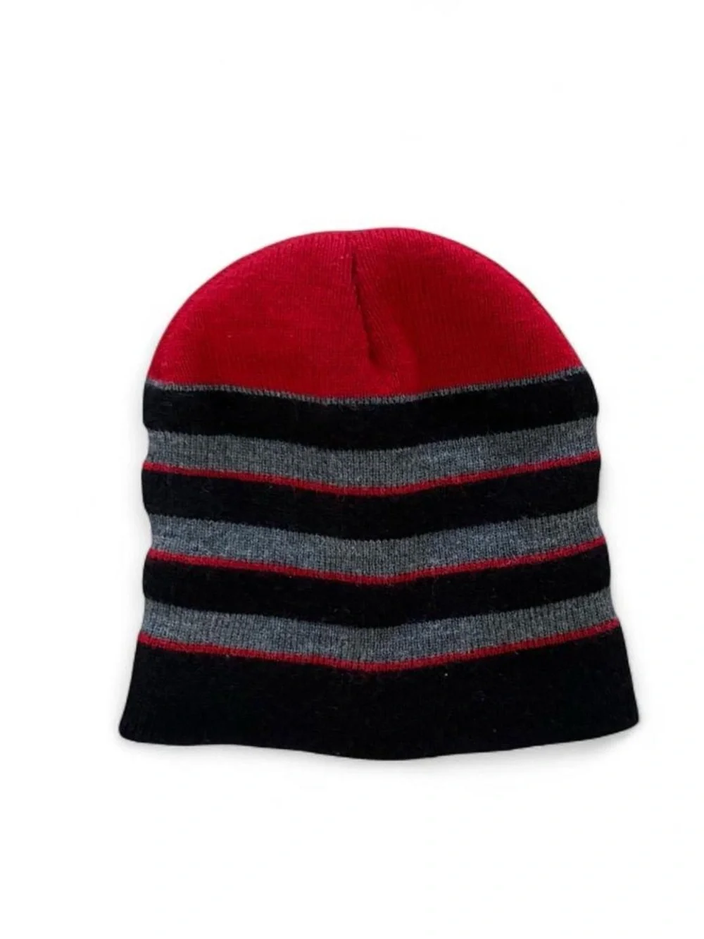 ✨ Y2K boys 2000s Skater Grunge Black, Gray, and Red Horizontal Striped Beanie✨