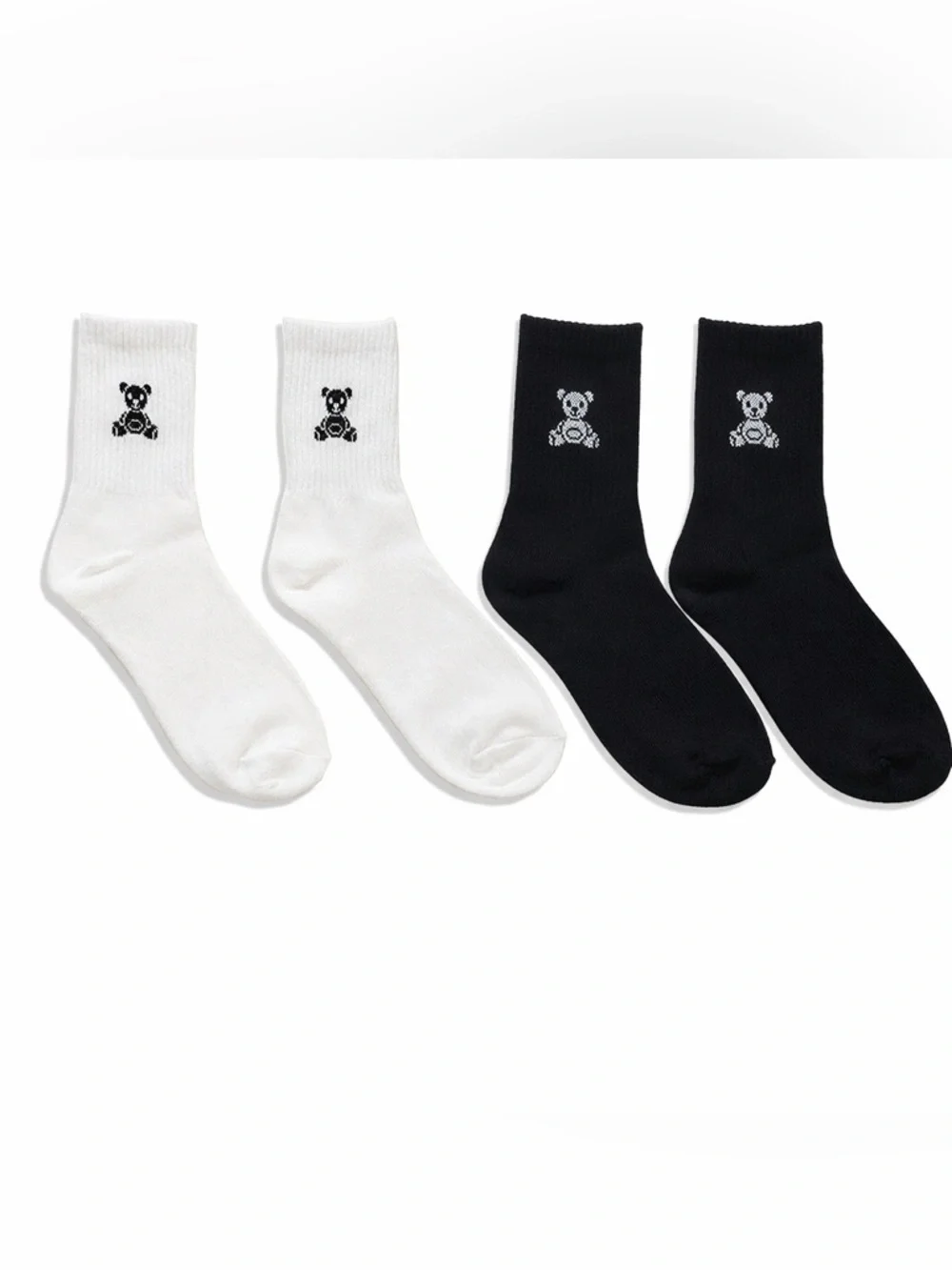 NWT Zenana White & Black Teddy Bear Crew Socks Minimal Cozy Aesthetic One Size