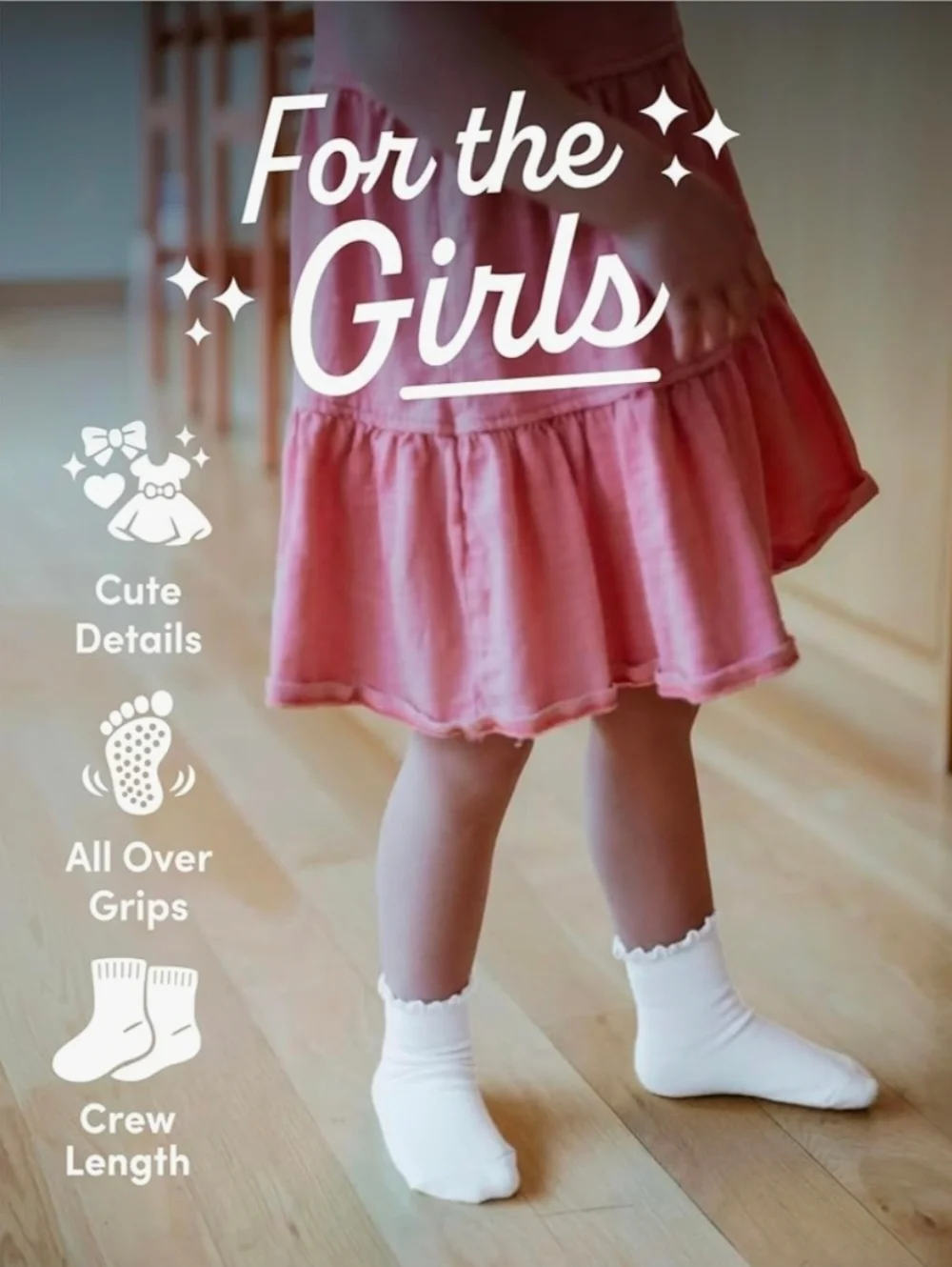 Fruit of the Loom Ruffle Socks for Girls - Cotton Grip Socks for Baby & Toddler