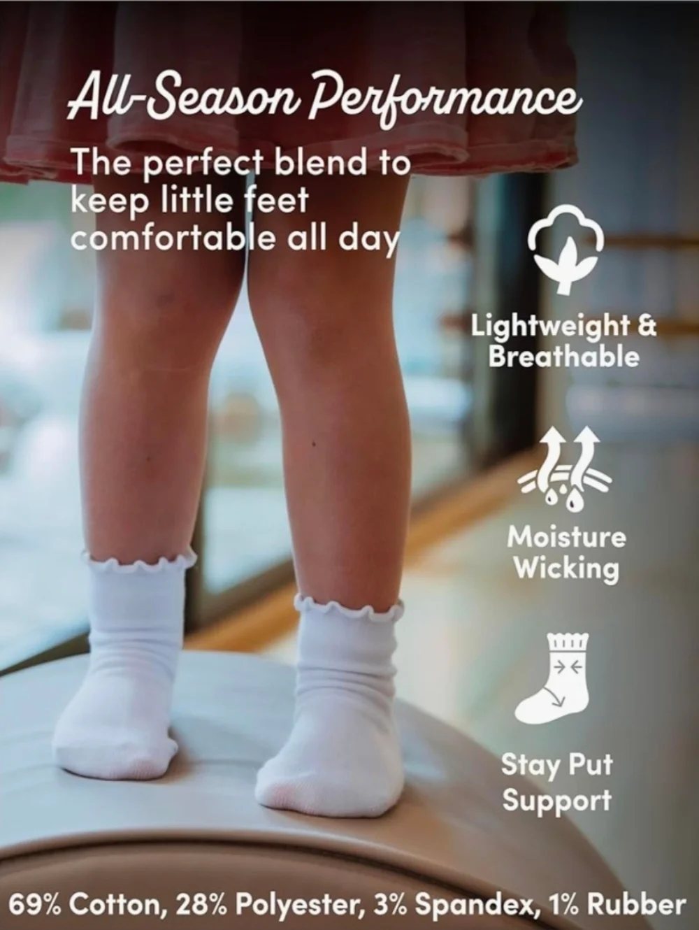 Fruit of the Loom Ruffle Socks for Girls - Cotton Grip Socks for Baby & Toddler