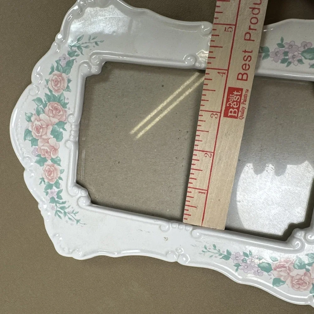 Vintage Ceramic Floral Frame White Pink Green Tabletop 4x6 Coquette Cottagecore‎